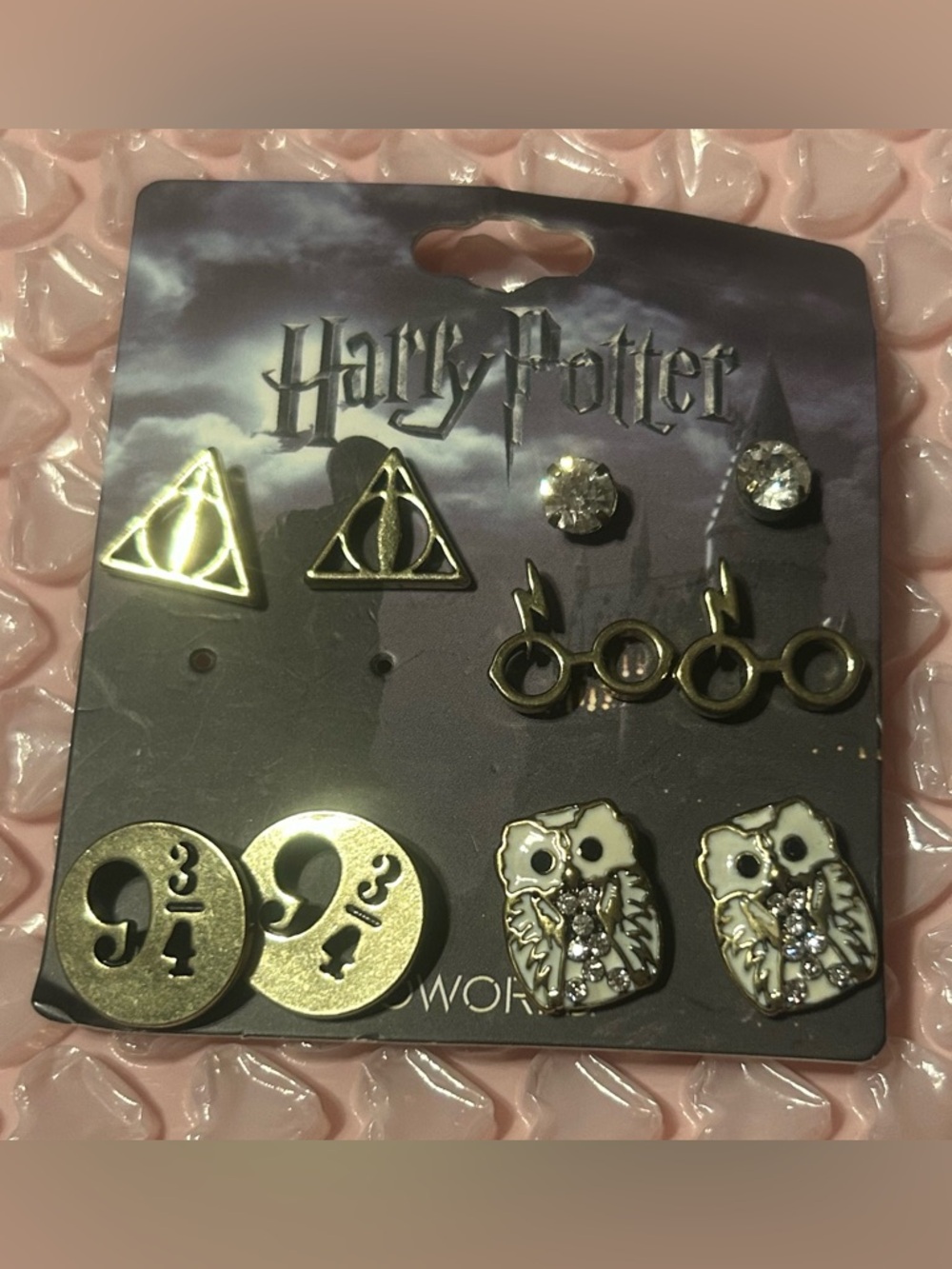 Harry Potter Themed Gold-Tone Post Back Earring Set - 5 Pairs